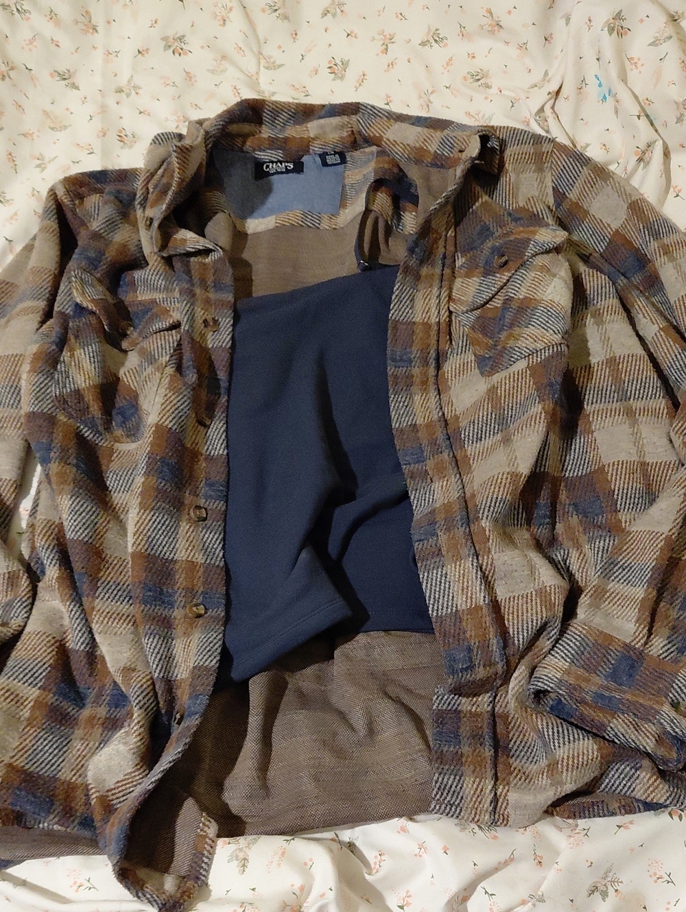 Chaps Blue and Brown Plaid Button-Down Shirt - Picture 9 of 9